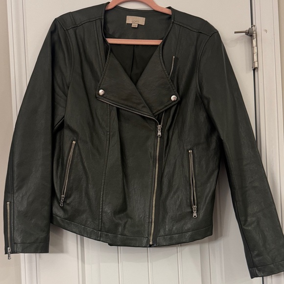 LOFT Women's Olive Leather Jacket - Picture 1 of 4